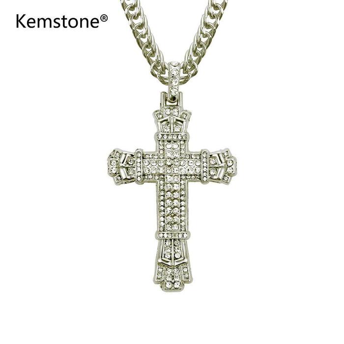 Kemstone Gold/Perak Berlian Imitasi Istimewa Liontin Salib Yesus Kalun