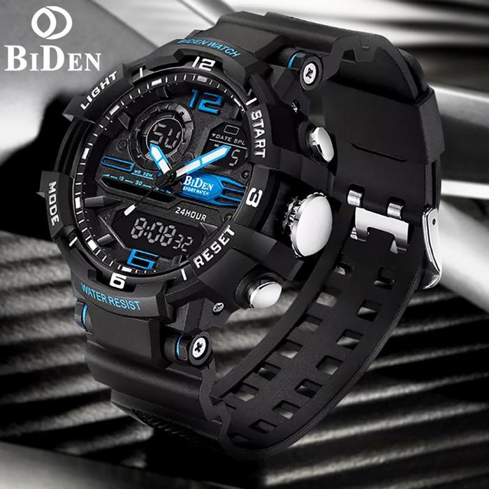 BIDEN Jam Tangan Pria, Jam Tangan Pria Digital LED Quartz Analog Tahan
