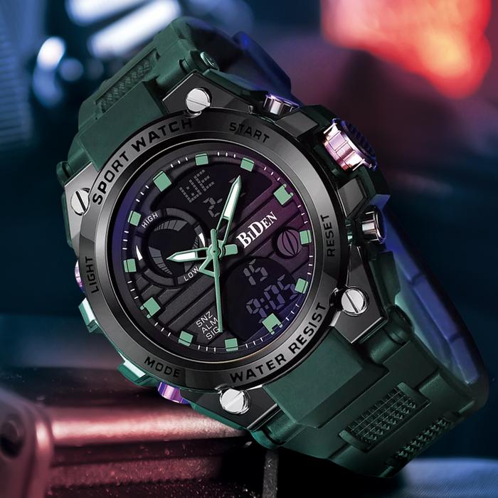BIDEN Jam Tangan Pria, Jam Tangan Digital LED Quartz Analog Tali Silik