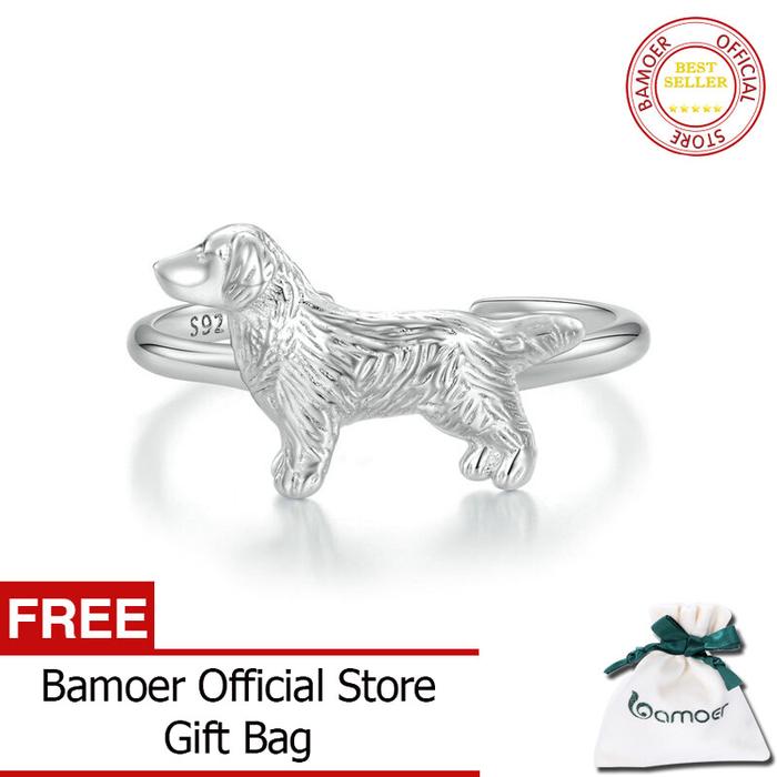BAMOER Cincin Golden Retriever Kecil Perak Murni 925 Untuk Hadiah Ulan