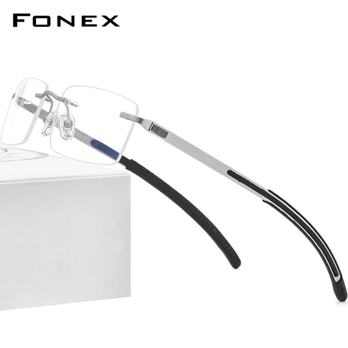 FONEX Kacamata Tanpa Bingkai Pria, Bingkai Kotak Baru 2022, Silikon Ta