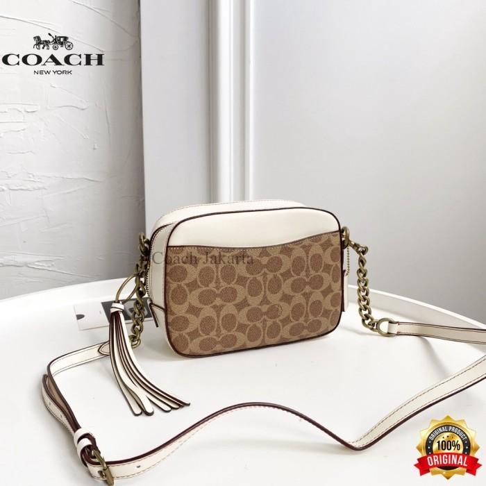 Tas Wanita Coach Camera Bag Signature Canvas Tan Chalk