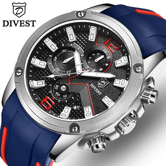 DIVEST Top Brand Luxury Mens Watches Fashion Casual Rubber Strap Quart