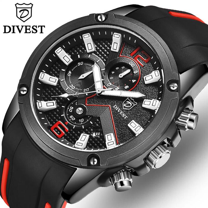 DIVEST Fashion Casual Men Rubber Strap Quartz Sport Clock Men's Watche