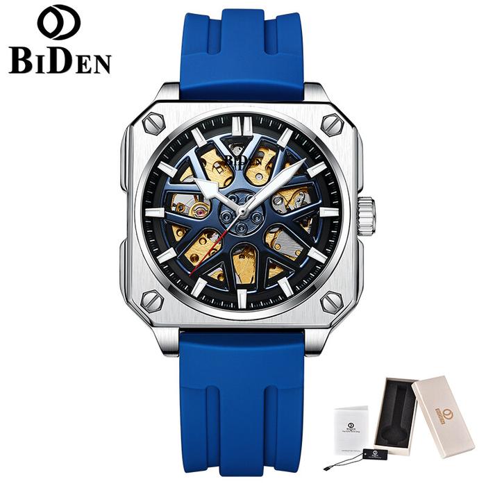 BIDEN Men's Automatic Mechanical Business Watch Fashion Rubber Strap C
