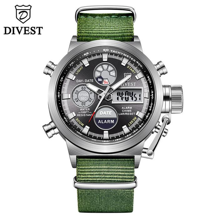 DIVEST Top Brand Original Mens Digital Nylon Strap Watch Waterproof LC