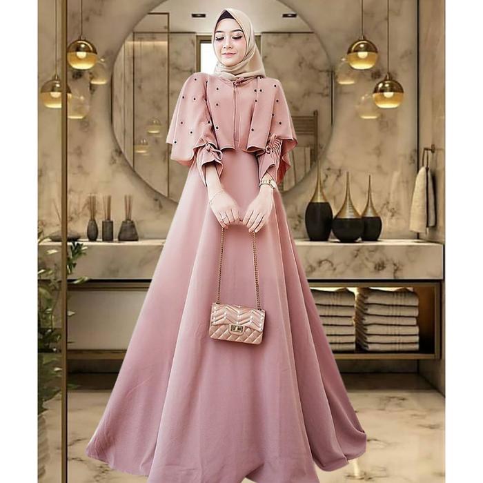 \NEW/ COD Caca Dress Gamis Maxy Muslim Premium Cape Mutiara Fit L