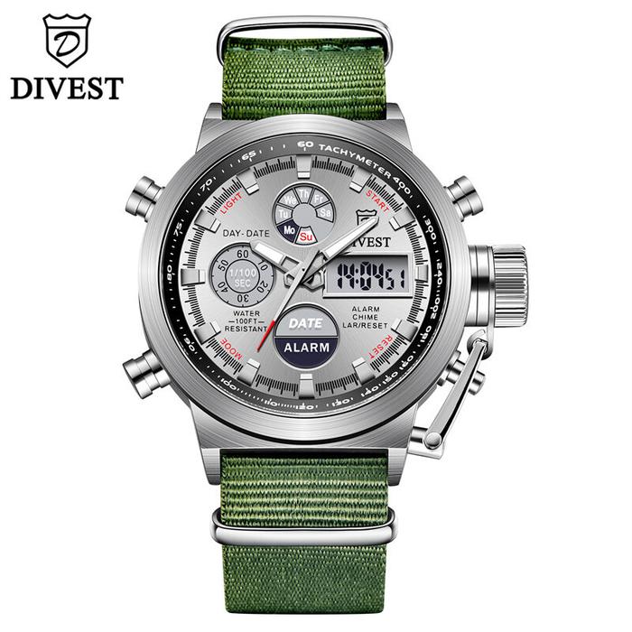 DIVEST Mens Watches Top Brand Luxury LED Dual Display Digital Quartz W