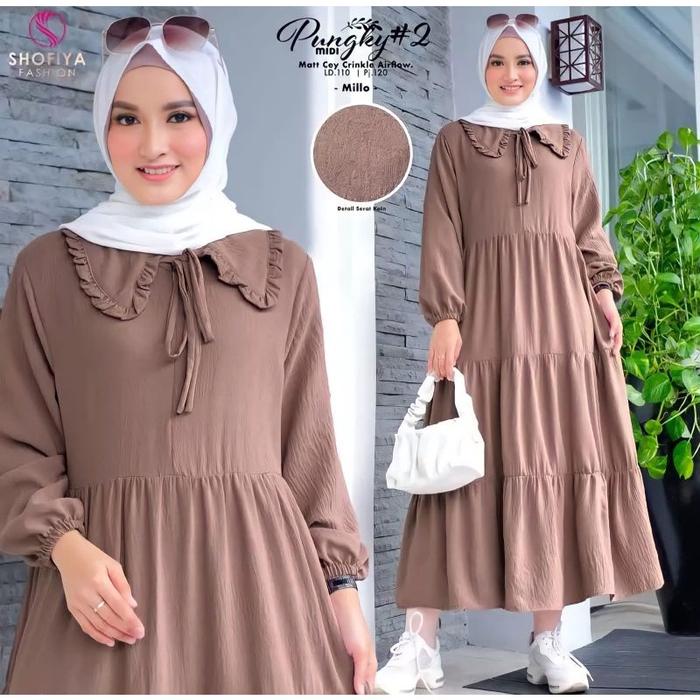 \NEW/ PUNGKY MIDI DRESS GAMIS BAHAN CRINKLE AIRFLOW HIGH QUALITY