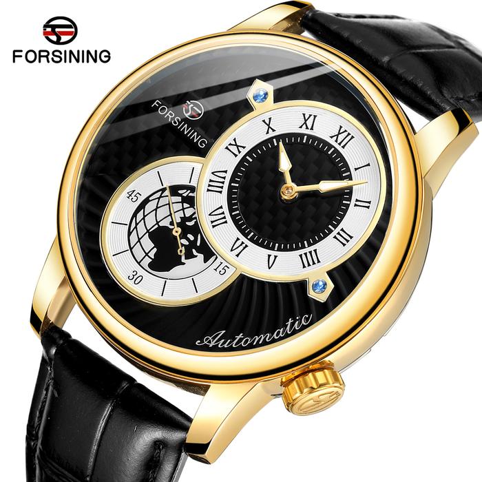 Original Forsining Men's Automatic Watch Blue Dial Waterproof Leather