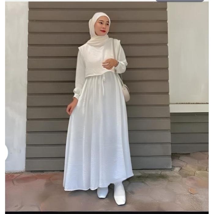 \NEW/ Gamis Polos Putih Bersih Motif Rompi Misah Bahan Tebal Lengan