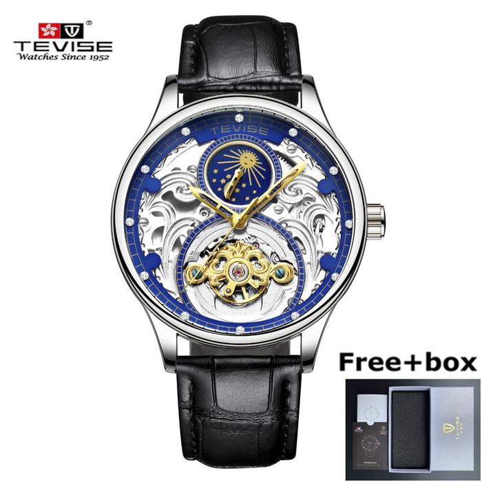 Tevise Mechanical Automatic Men's Watch Luxury Leather Tourbillon Men'