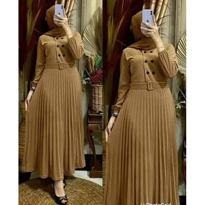 \NEW/ PROMO!!!Gamis plisket premium kancing hidup sabuk lepas/gamis