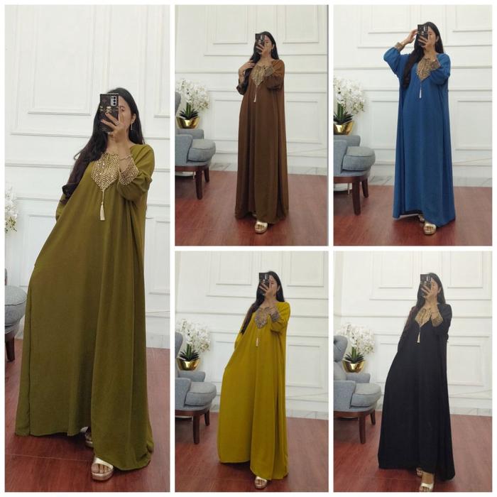 \NEW/ Gamis Kaftan Dubai Polos Renda Sultan Jumbo Ld 140cm Bahan Rayon