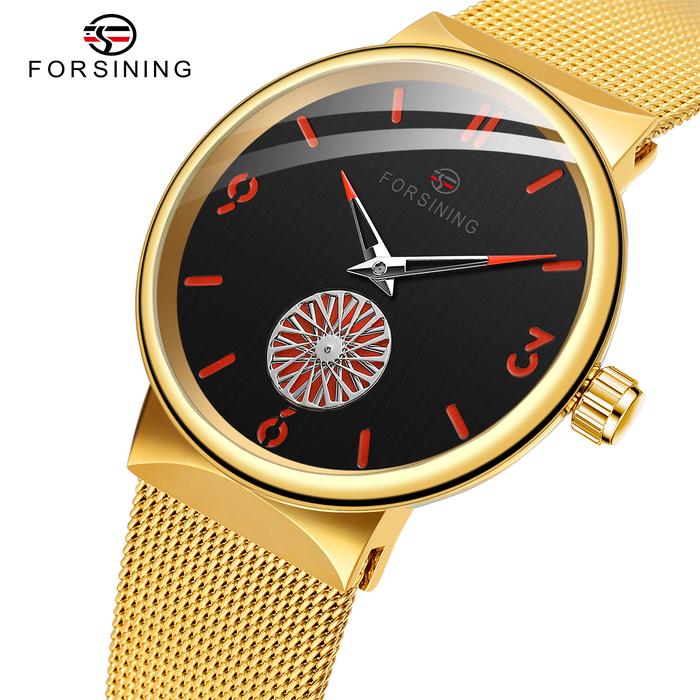 Original Forsining Mechanical Watch Fashion Gold Stainless Steel Mesh