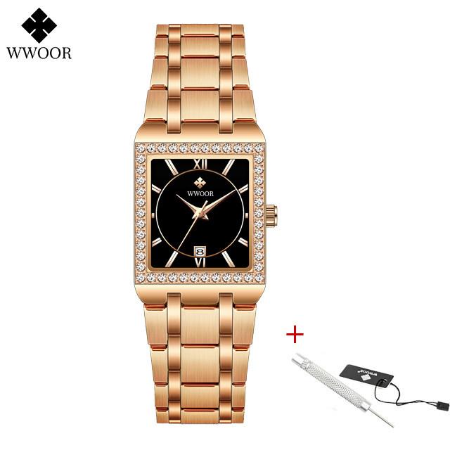 WWOOR New Gold Watch 8858 Women Watchs Steel Top Luxury Brand Ladies B