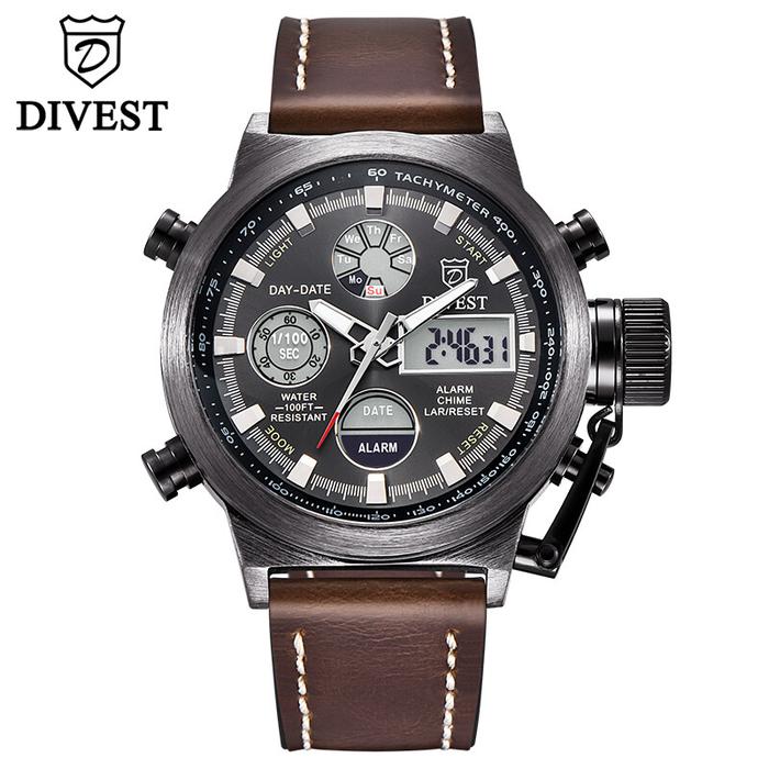 DIVEST Top Brand Luxury LED Digital Watch Men Casual Dual Time Watches