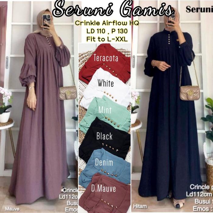 \NEW/ Seruni emos gamis crinkle airflow ld 110