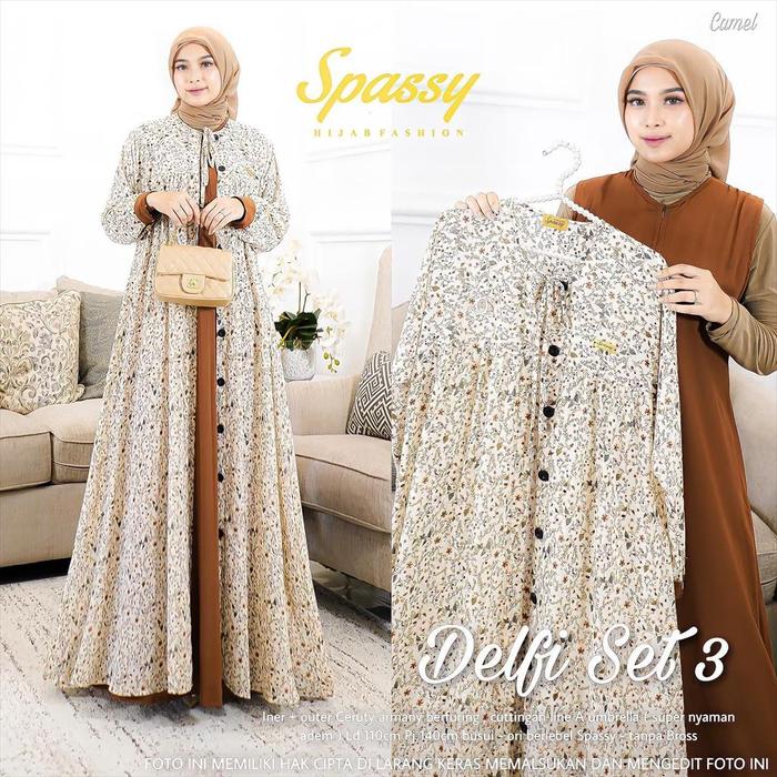 \NEW/ Gamis muslim Wanita delfi Dress Delfi Set 3 2 in 1 Dress