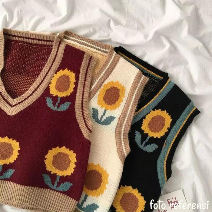 [BEST SELLER] Rompi rajut motif bunga matahari gaya korea untuk wanita