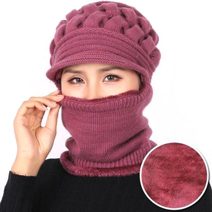 Topi Wol Wanita, Topi Syal Rajut Tebal Hangat untuk