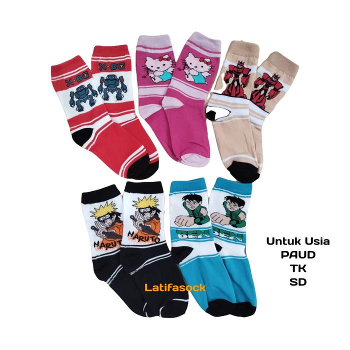 LatifaSock Kaos Kaki Anak Sekolah Motif Karakter 1 Pasang Nilon Spandek Fashion Anak Laki-laki & Per