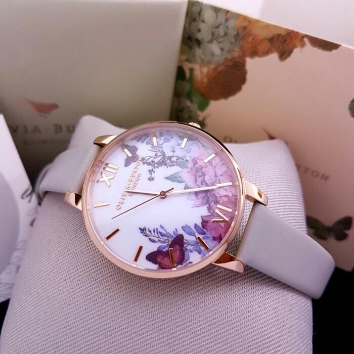 Olivia Burton Grey Leather Strap Butterfly ORIGINAL