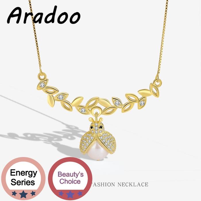 Kalung Rantai Silver S925 Lapis Emas 18K Hias Liontin Kumbang Kepik