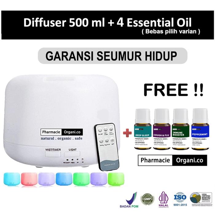 ''TERLARIS'' Diffuser Aromatherapy 500ml FREE 4 Essential Oil 10 ml by