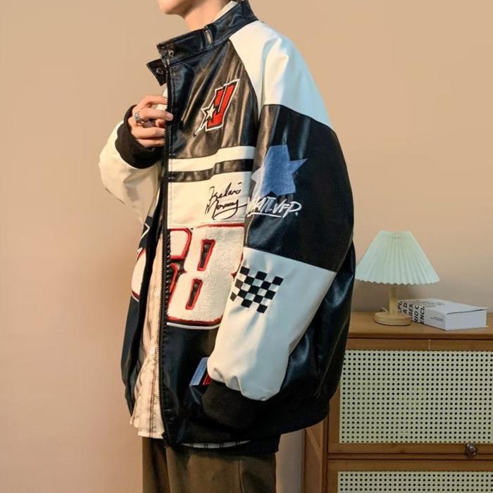 Leather Jacket Bomber Men Women PU Y2k Vintage Varsity Jackets Ra