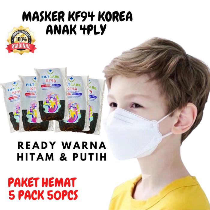 Ready Masker Kf94 Anak 1Box Isi 50Pcs Masker Kf94 Anak Polos Hitam
