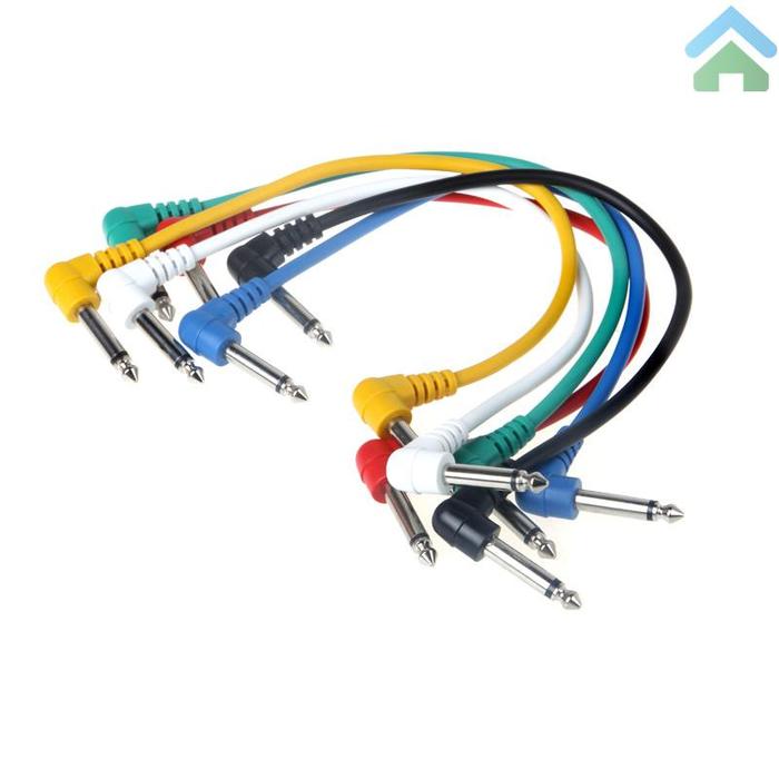 Set 6pcs Kabel Patch Gitar Warna-Warni Siku Untuk Pedal Efek Gitar