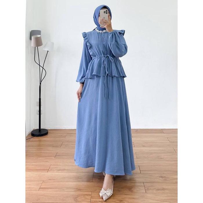 Diskon!! Slavina Gamis Polos Crinkle Airflow Ld 110 // Gamis Polos //