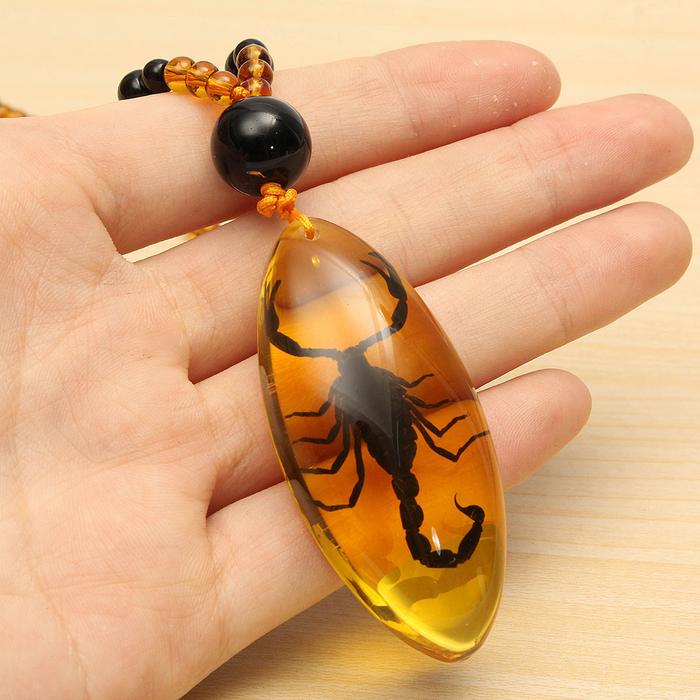 . Unique Natural Insects Amber Scorpion Inclusion Pendant -