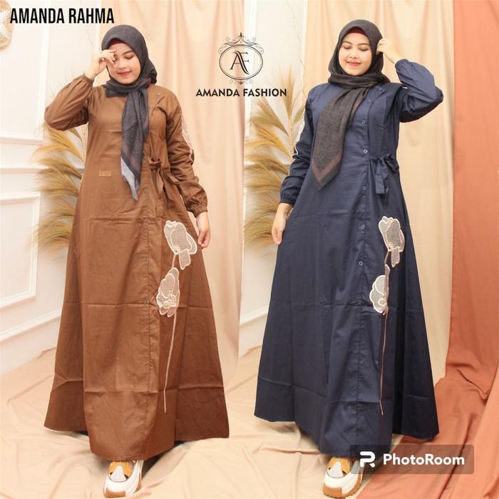 Promo Gamis Amanda Rahma Bordir Katun Twill Prem1um (Free Bross