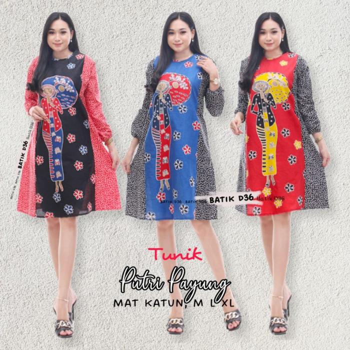 Laris Tunik Putri Payung Dress Batik Wanita Murah Kekinian Kerja