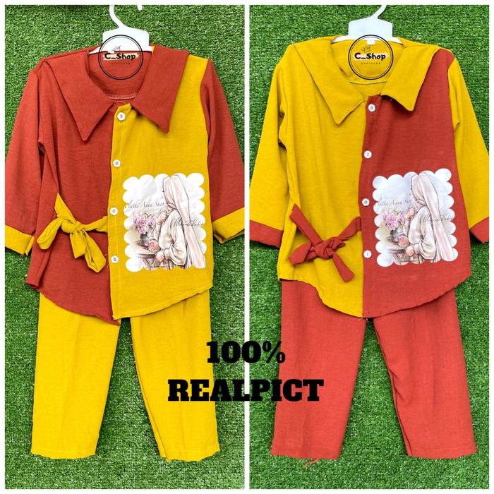 Bagus one set / setcel / setelan kemeja crinkle airflow cringkle