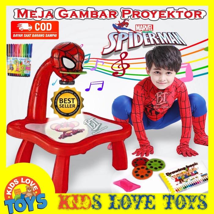 Ready stok MAINAN ANAK MEJA BELAJAR GAMBAR ANAK PROYEKTOR SPIDERMAN