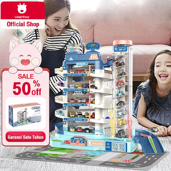 ready stok Uoptoy Mainan DIY Mobil Mini Simulasi Gedung Parkir Mobil