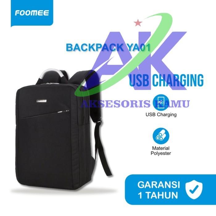 Backpack Bag USB Port Bisnis Tas Ransel Laptop FOOMEE YA01 - Hitam