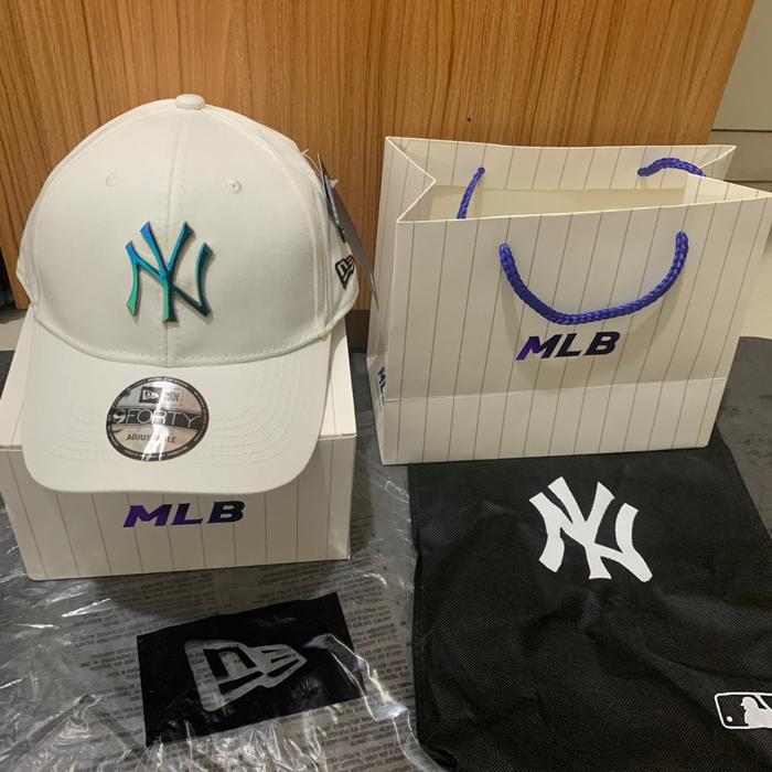 TOPI BASEBALL MLB NY METAL PLAT RAINBOW LOGO ORIGINAL WHITE CAPS
