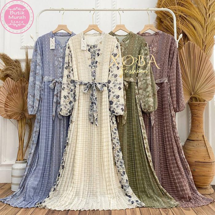 Xoba Fashion 3504 GAUN Busana Muslim Ceruti Plisket Full Furing YR2056