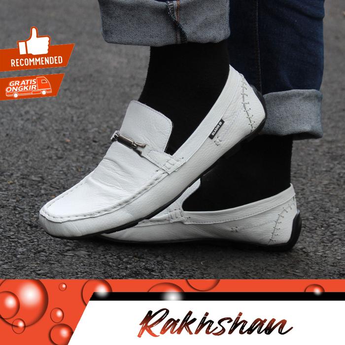 Terlaris! Sepatu pria kulit asli slip on slop pansus putih perawat