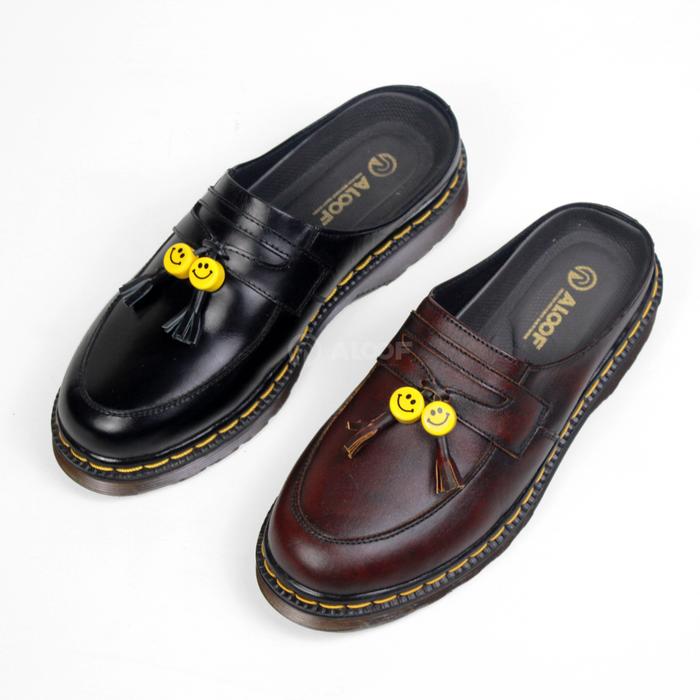 Terlaris! [SALE] Aloof MUMULE - Sepatu Mules Smile Pria Wanita Kulit