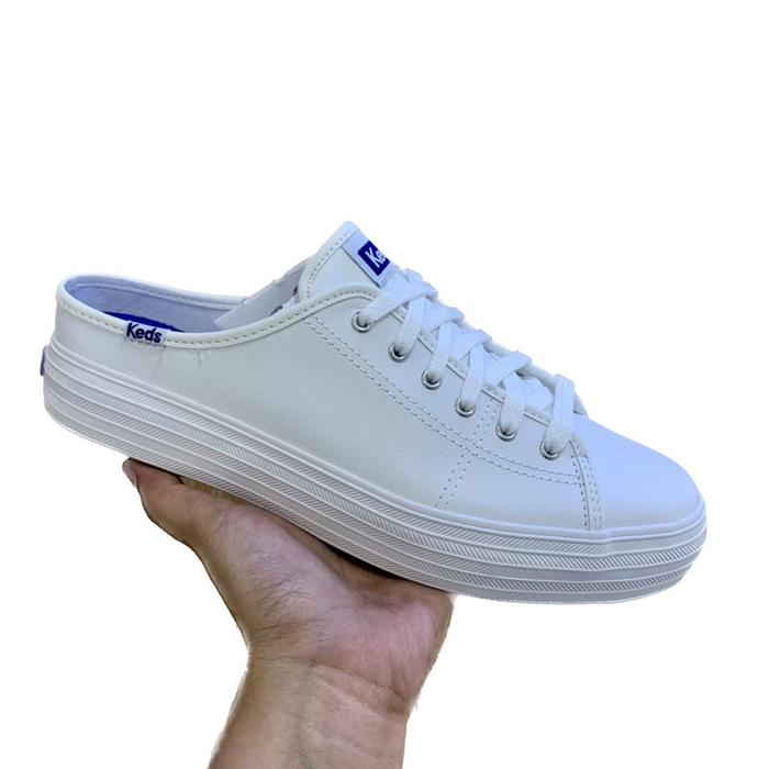 Terlaris! KEDS- TRIPLE KICK MULE LEATHER WHITE