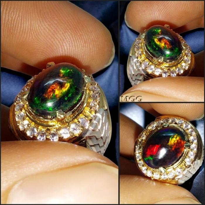 Terpopuler CINCIN PERMATA BATU KALIMAYA BLACK OPAL AFRIKA ORIGINAL