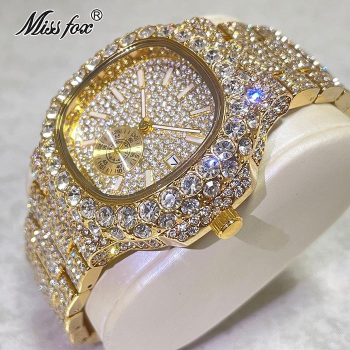 Jam Tangan Pria Hip Hop Brand MISSFOX Fashion Iced Out Watches Men
