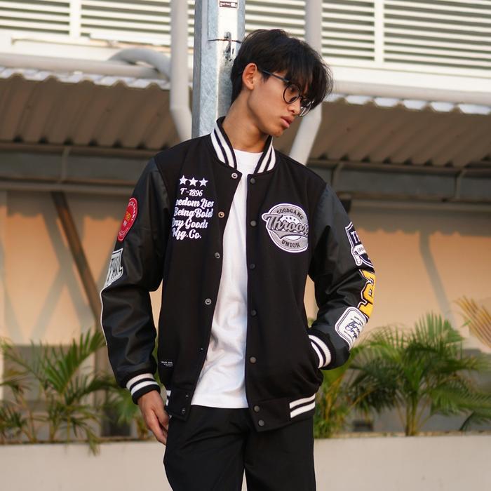 produk baru Throox Bomber Varsity Jacket Hitam || THRX Daltoosh Black