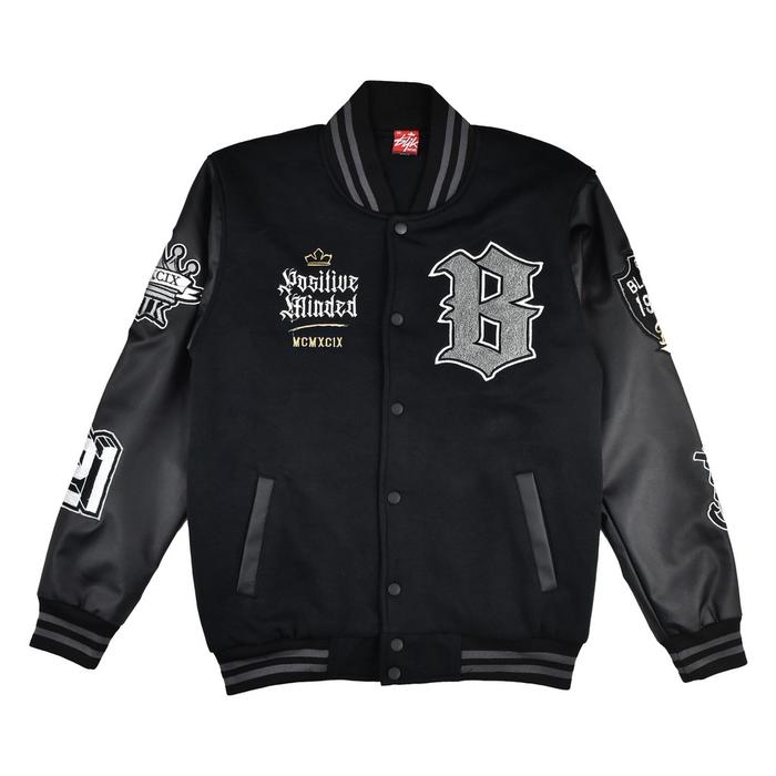 produk baru BLJK Blackjack JKT594 Jaket Varsity Positive Minded Hitam