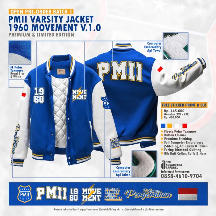produk baru JAKET VARSITY PMII - 1960 MOVEMENT V.1.0 SILAHKAN DI ORDER